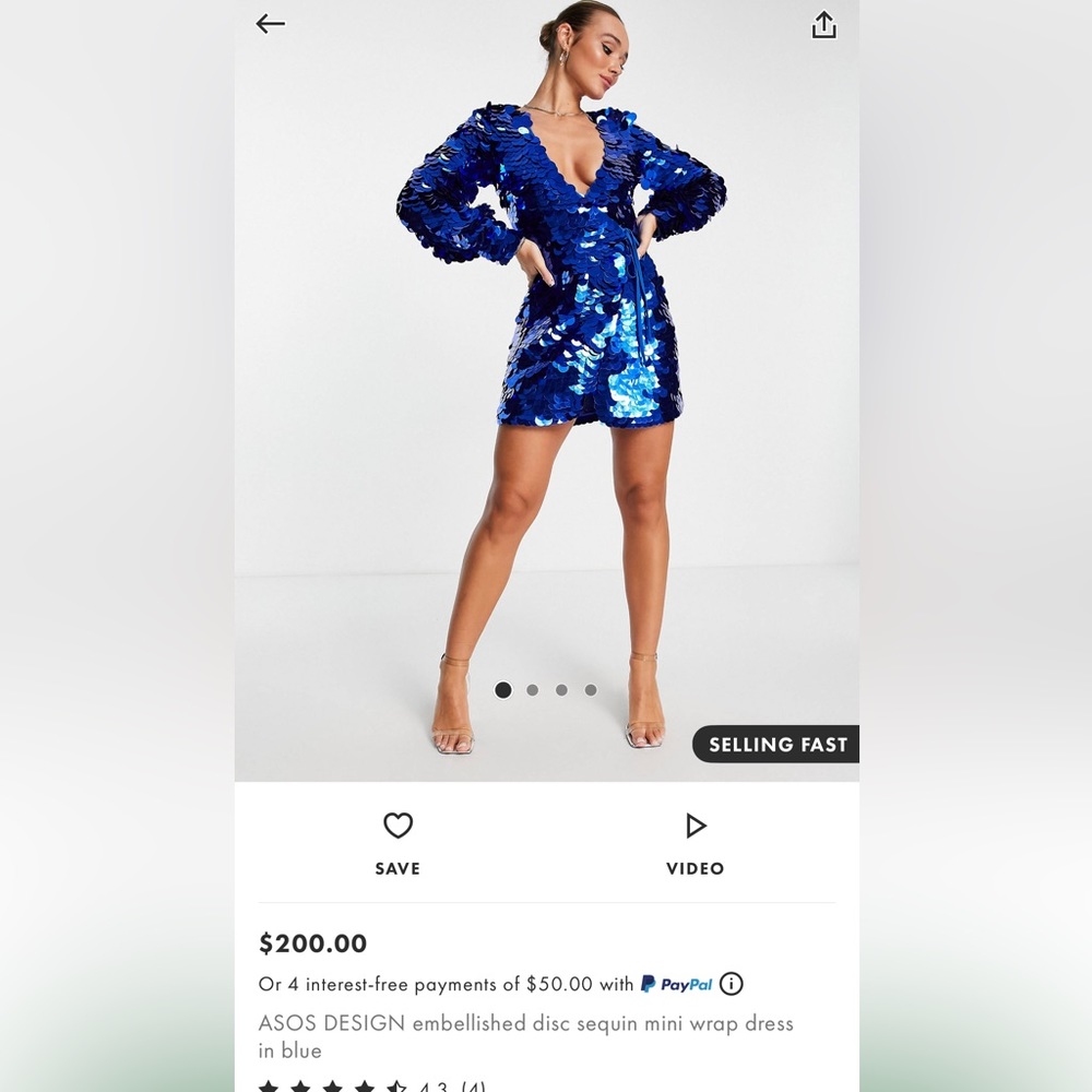ASOS Blue embellished mini dress sz 4